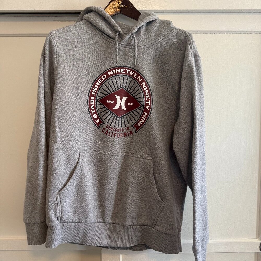Hurley Graphic Hoodie – Gray Fleece – Men’s Medium – California Style Since 1999